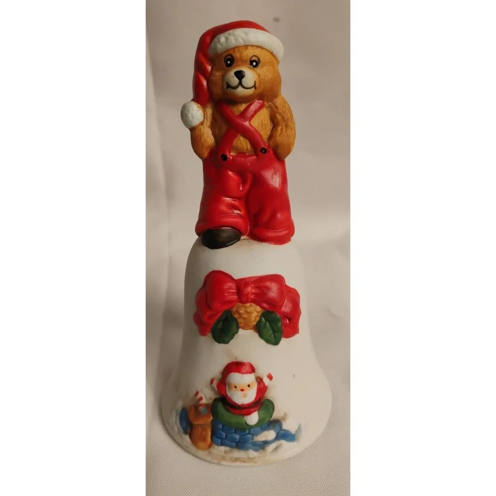 Vintage Christmas Porcelain Bell Bells 2pc Lot Santa Bear Mouse‎ Decorations